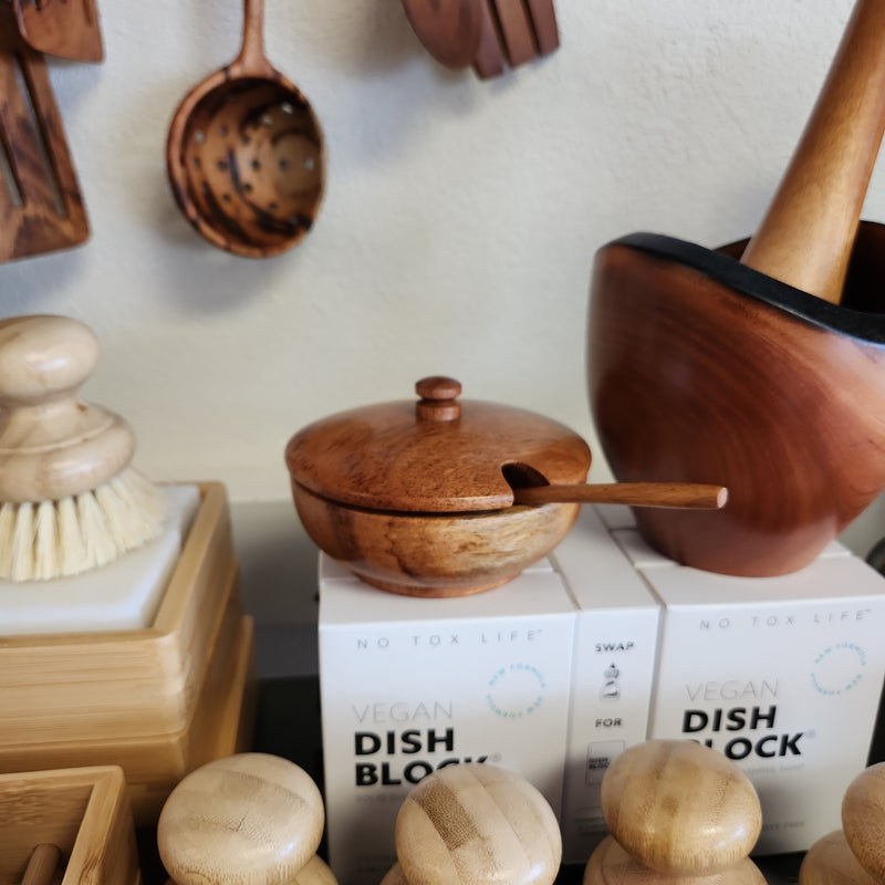 Tropical Hardwood Lidded Spice Bowl With Spoon - Fair Trade - Sustainably Harvested