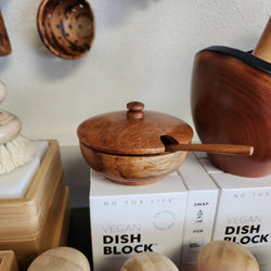 Tropical Hardwood Lidded Spice Bowl With Spoon - Fair Trade - Sustainably Harvested