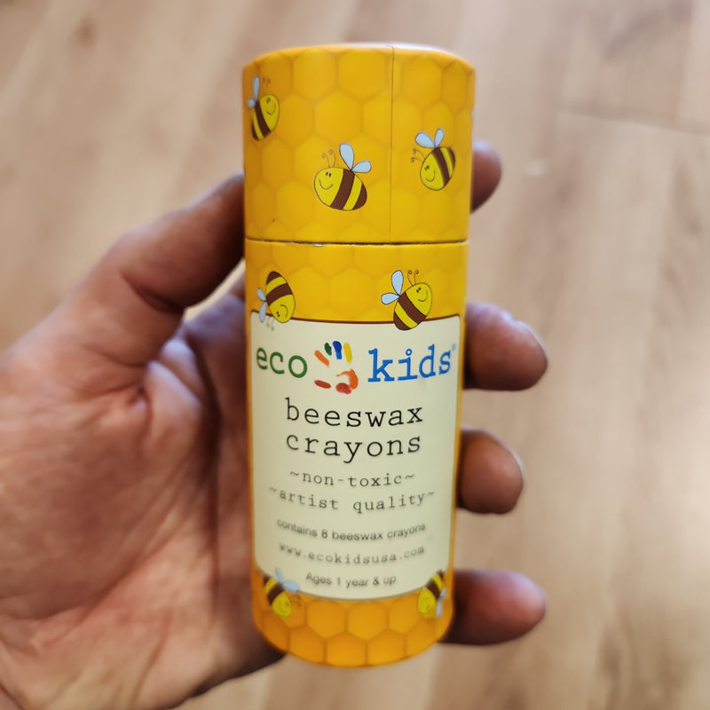 Eco-Kids Beeswax Crayons, Triangle Shaped in round canister.