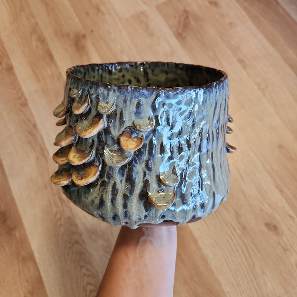 Lichen Green Fungus Pot - handbuilt - one of a kind