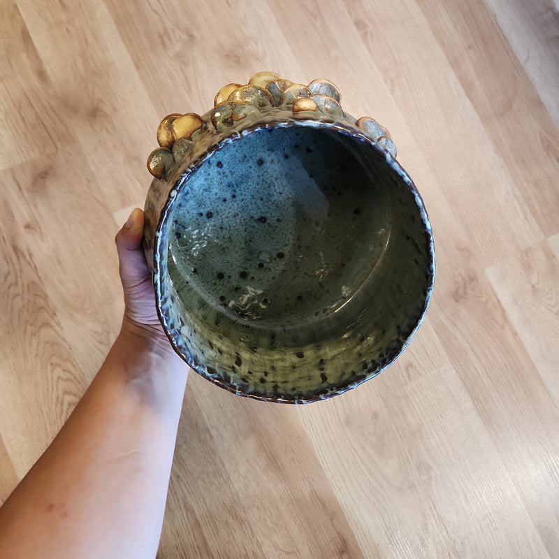 Lichen Green Fungus Pot - handbuilt - one of a kind