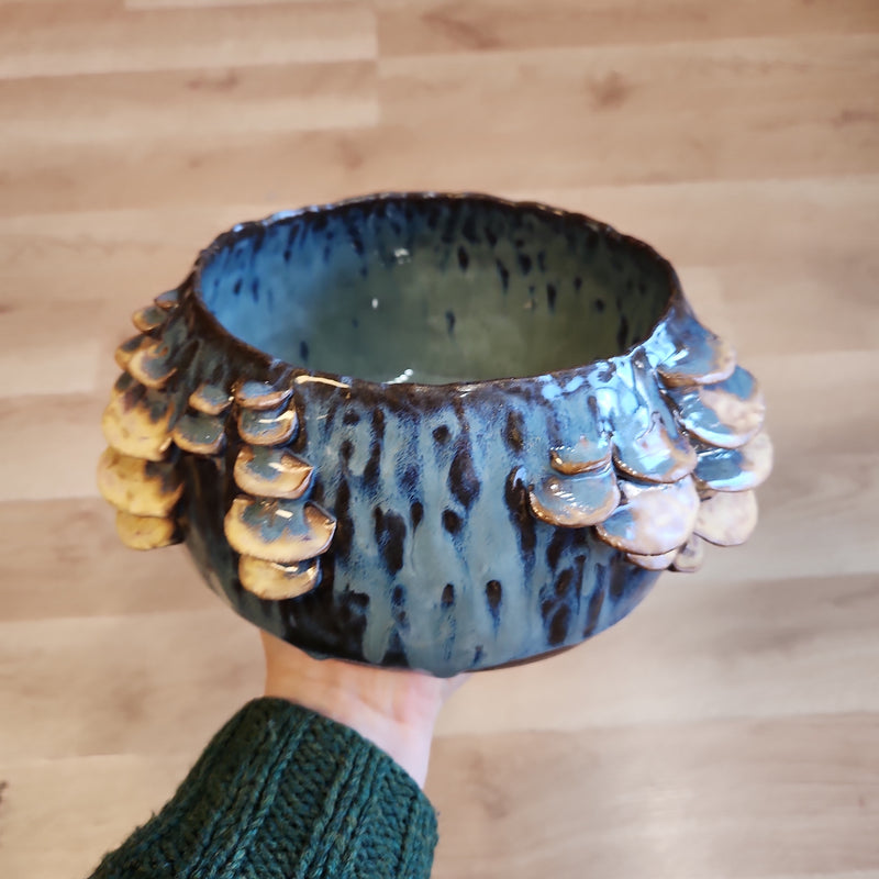 Earth Blue Fungus Pot - handbuilt - one of a kind