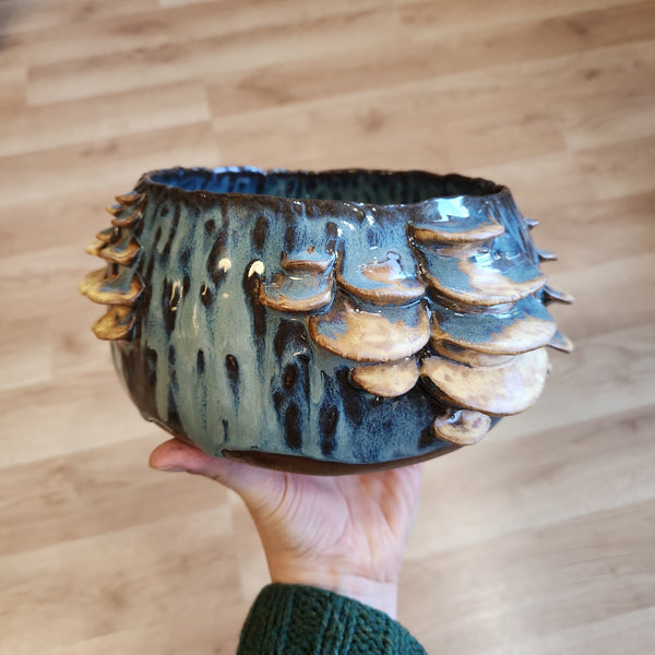 Earth Blue Fungus Pot - handbuilt - one of a kind