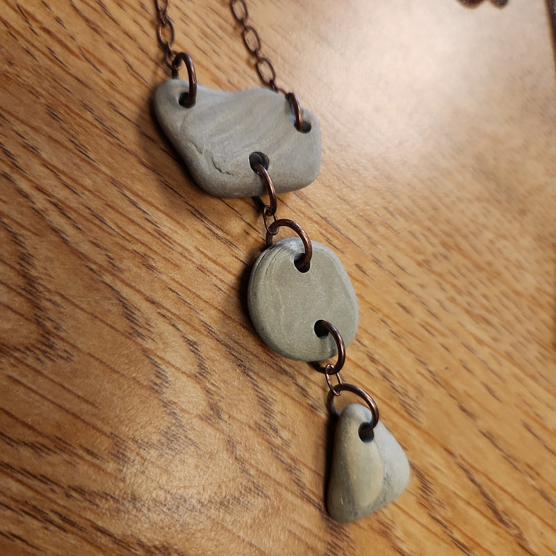 River Stone Sedimentary Cairn Necklace - Lake Michigan Stones