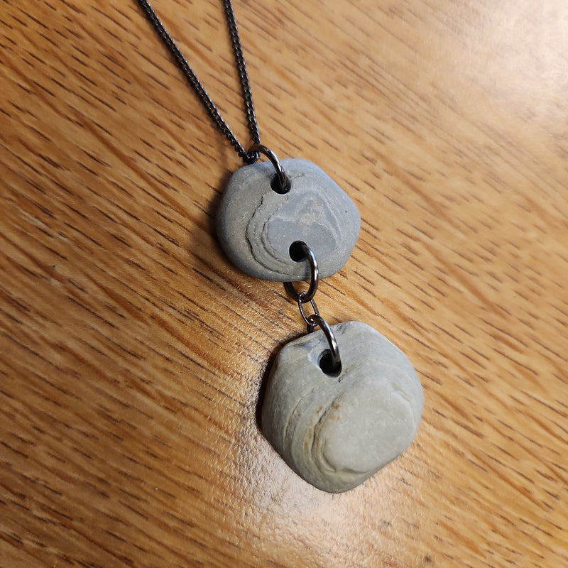 River Stone Sedimentary Cairn Necklace - Lake Michigan Stones