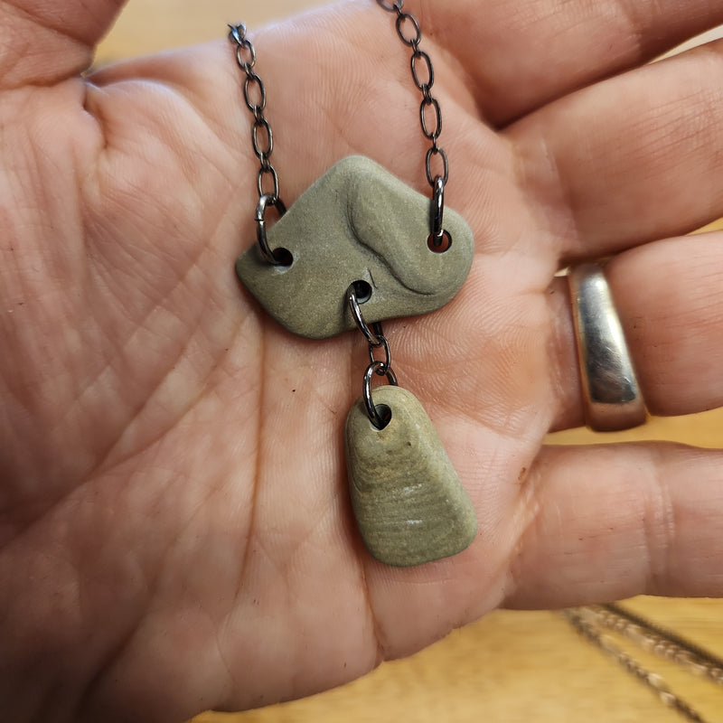 River Stone Sedimentary Cairn Necklace - Lake Michigan Stones