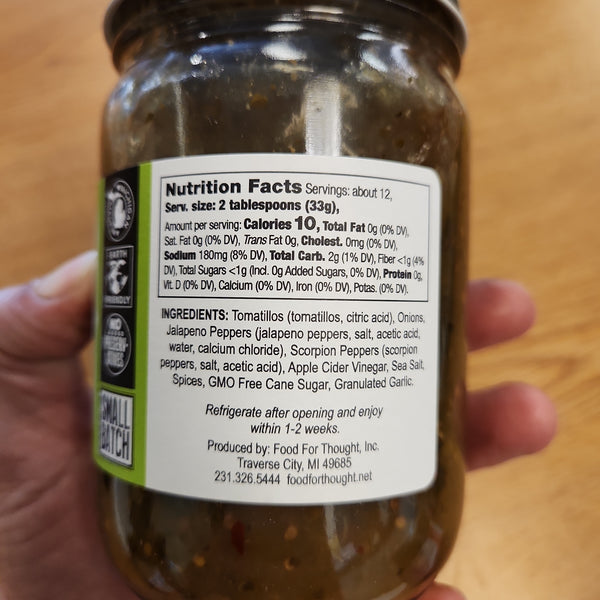 Green Scorpion Tomatillo Salsa - Food For Thought - 13 oz.