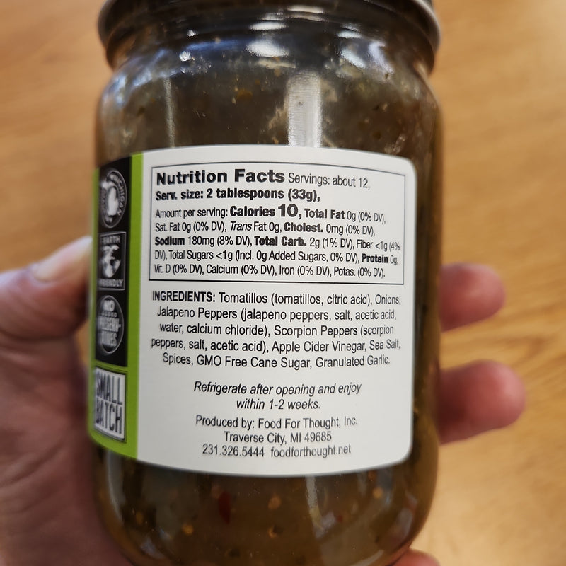 Green Scorpion Tomatillo Salsa - Food For Thought - 13 oz.