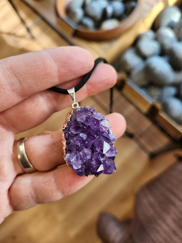 Amethyst Crystal Geode Necklace