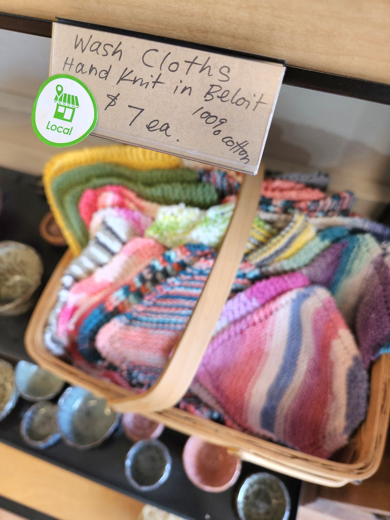 Hand Knit Wash Cloth - Made In Beloit - 100% Cotton - Each