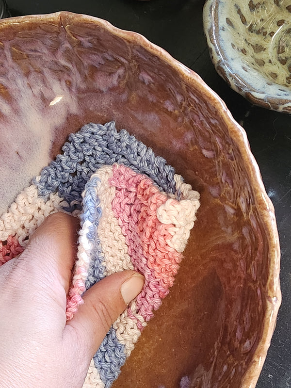 Hand Knit Wash Cloth - Made In Beloit - 100% Cotton - Each
