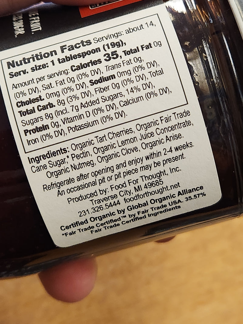 Organic Spiced Cherry Preserves - Food For Thought - Made in Michigan - 9 oz.