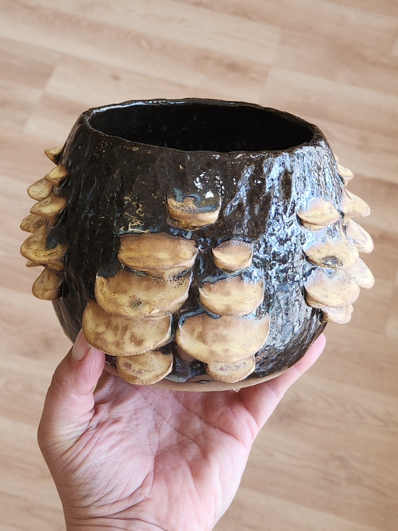 Dark Fungus Pot - handbuilt - one of a kind