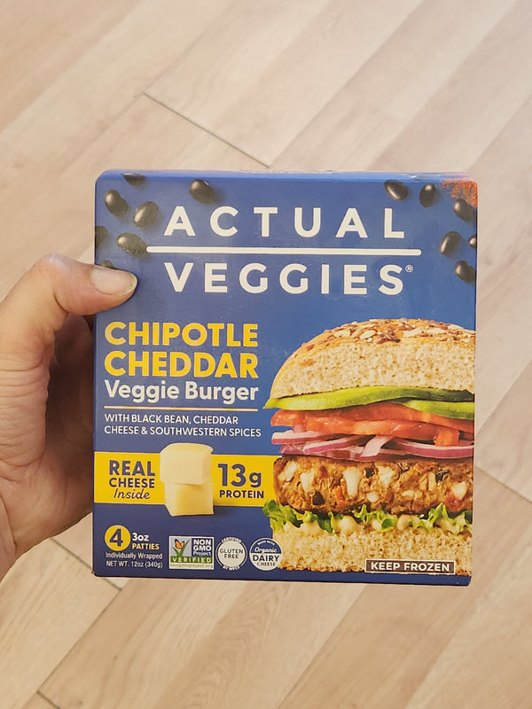 Actual Veggies - Chipotle Cheddar Black Bean Burger - 4x 3 oz patties - Frozen - LOCAL PICKUP ONLY