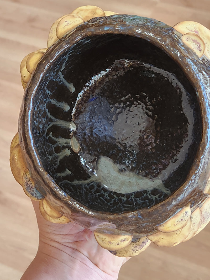 Dark Fungus Pot - handbuilt - one of a kind