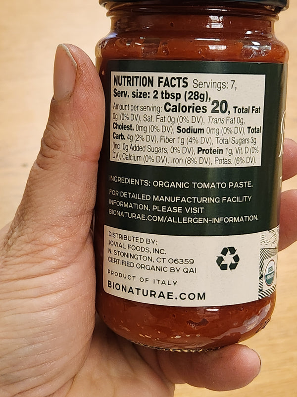 Bionaturae Organic Tomato Paste in 7oz Glass Jars