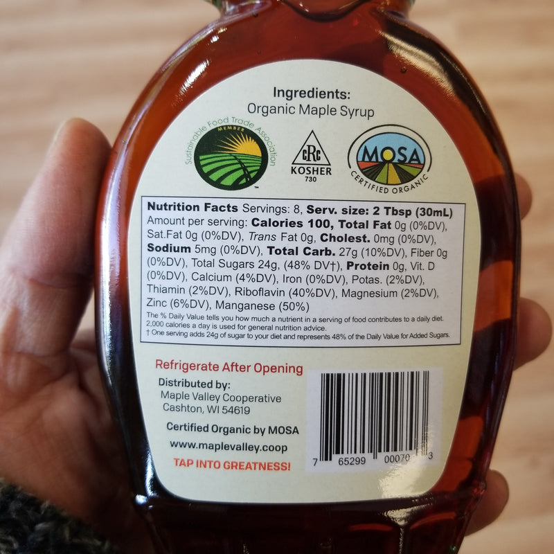 Organic Maple Syrup - Dark Robust Flavor - Maple Valley Cooperative - Cashton, Wisconsin