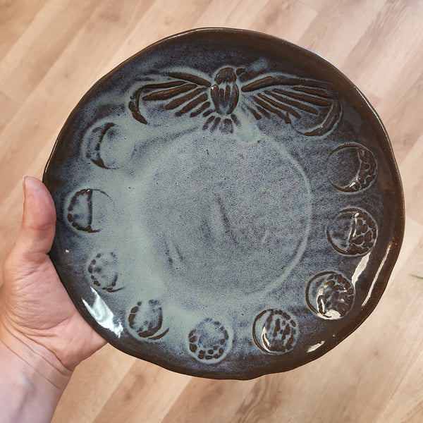 Moon Cycle Pottery Plate with Crow