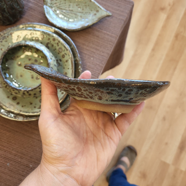 Small Leaf Dish with Foot - Hand Built Pottery by Authentic Arts