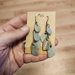 River Stone Earrings - Quadruple Stones - Lake Michigan Stones