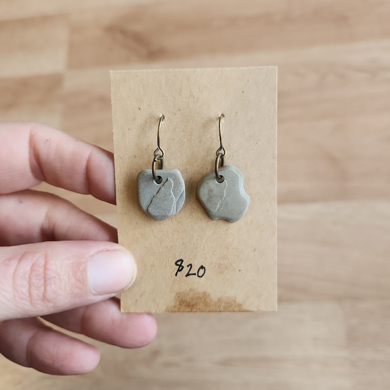 River Stone Earrings - Single Stones - Lake Michigan Stones