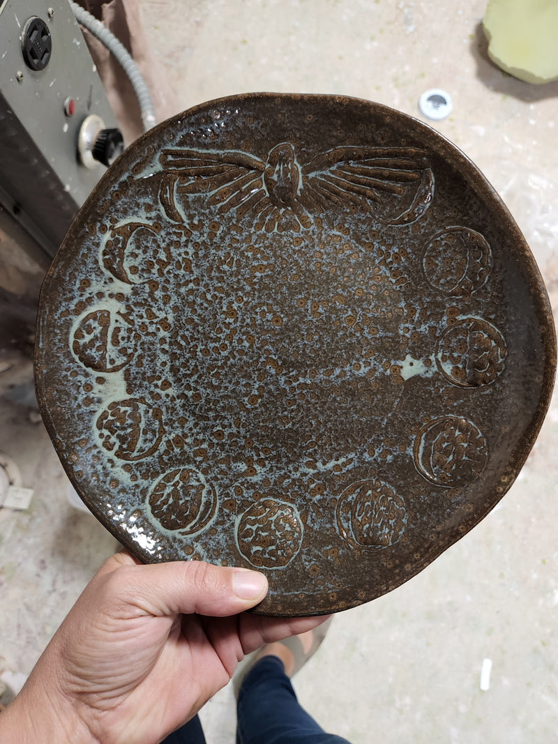 Moon Cycle Pottery Plate with Crow