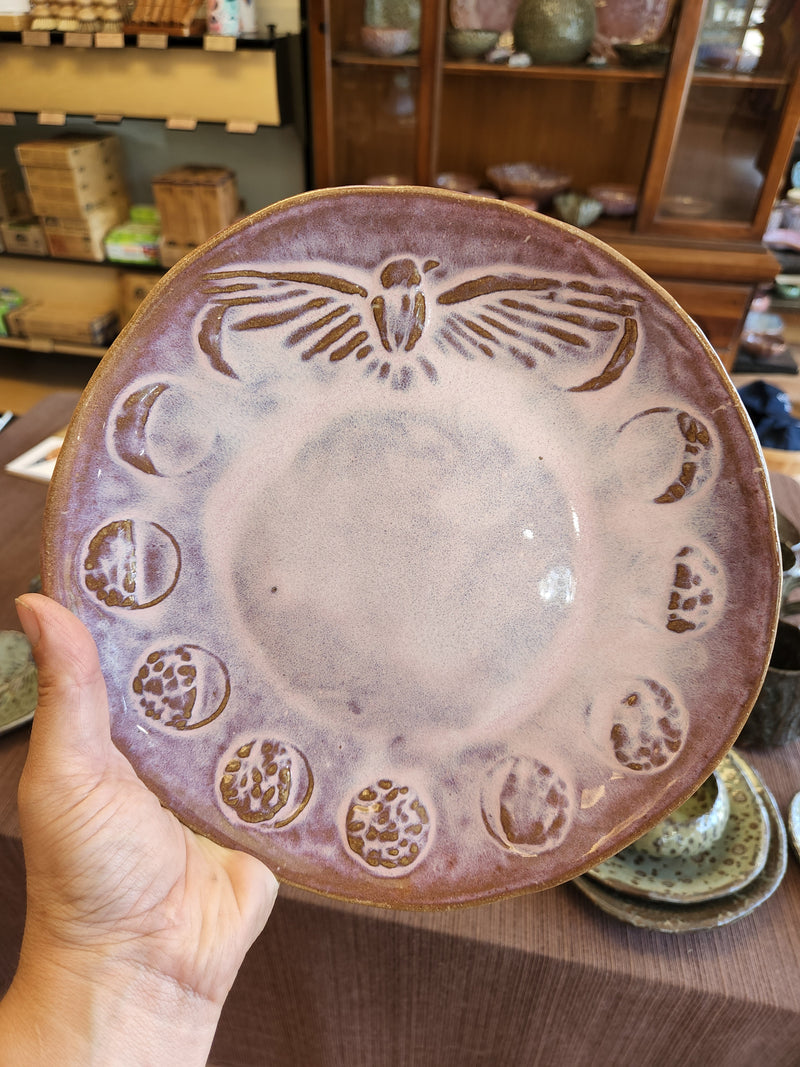 Moon Cycle Pottery Plate with Crow